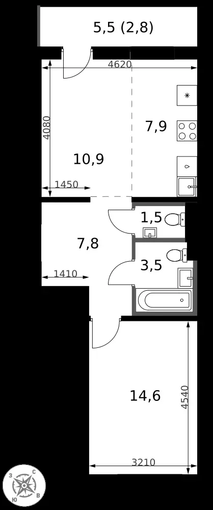 2-комнатная, 49 м² — 12 802 132 ₽