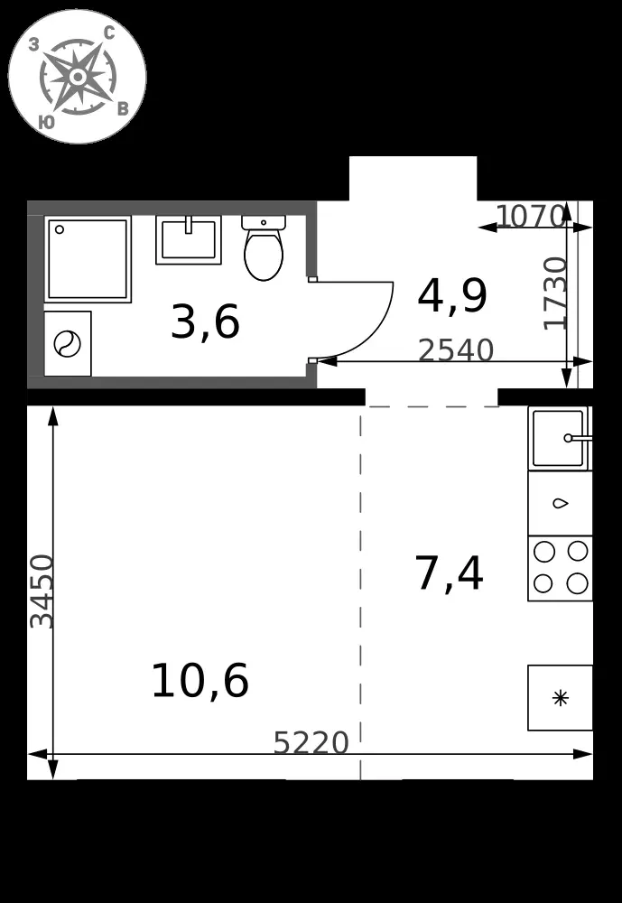 Студия, 26,5 м² — 8 110 431 ₽