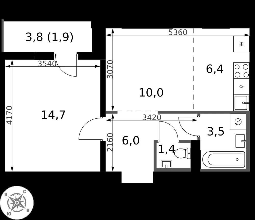 2-комнатная, 43,9 м² — 13 263 683 ₽