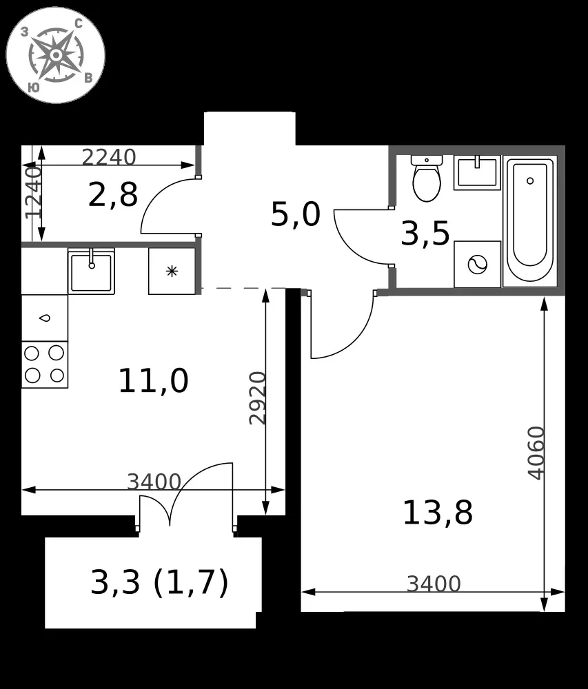 1-комнатная, 37,8 м² — 12 113 388 ₽