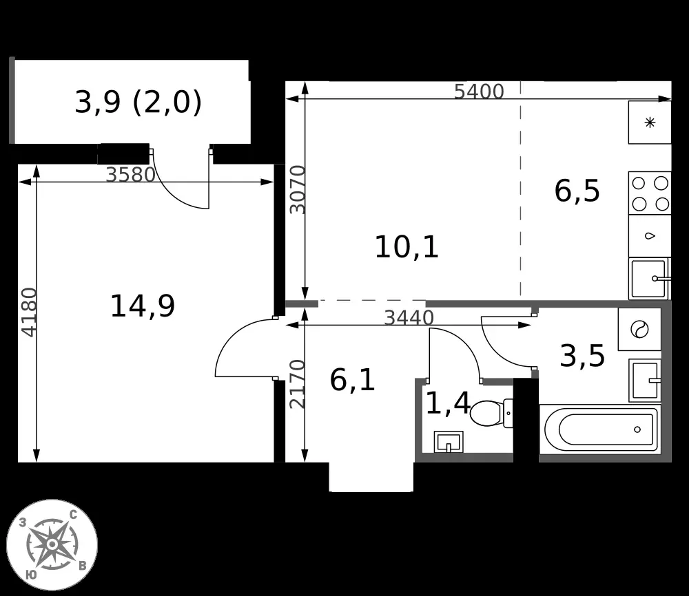 2-комнатная, 44,5 м² — 13 636 847 ₽