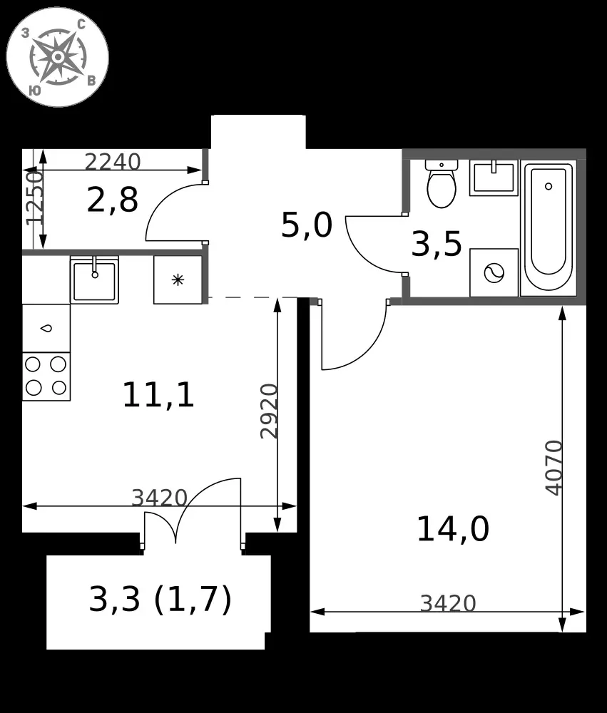 1-комнатная, 38,1 м² — 12 284 202 ₽