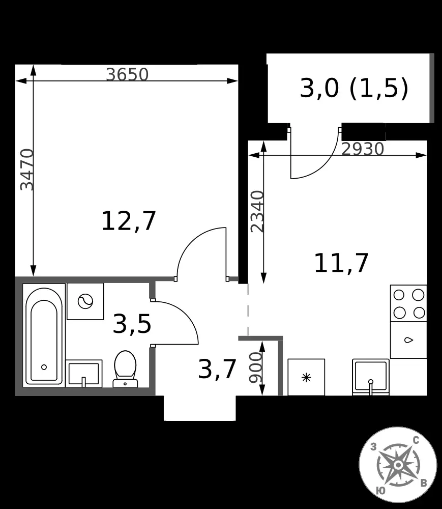 1-комнатная, 33,1 м² — 11 002 970 ₽