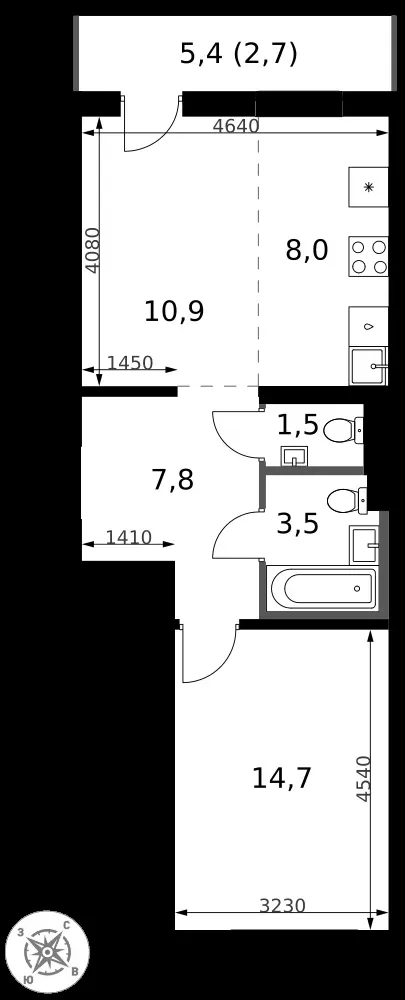 2-комнатная, 49,1 м² — 14 291 046 ₽