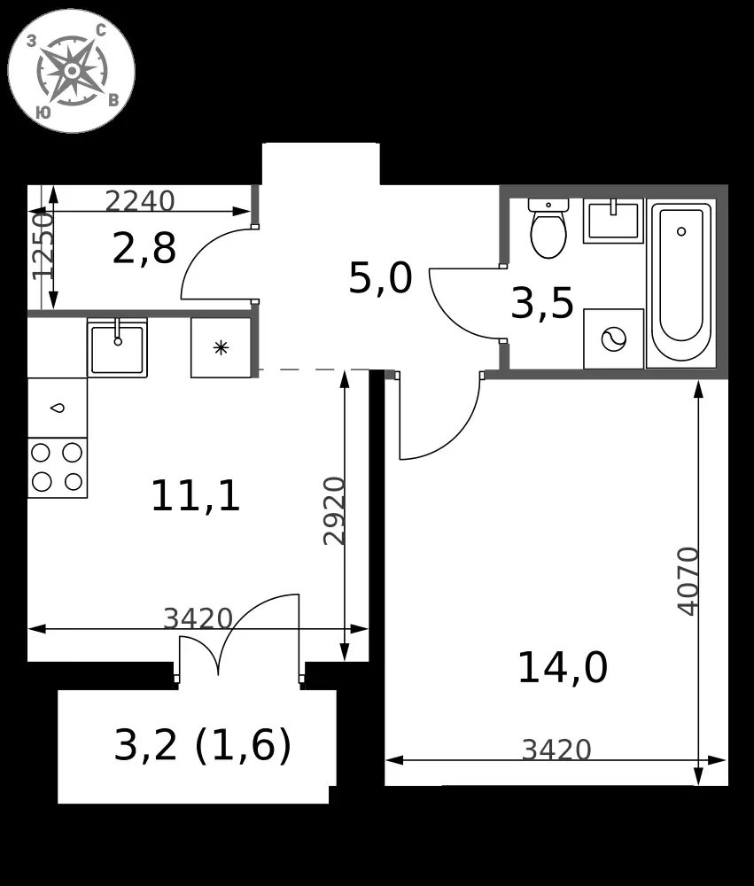 1-комнатная, 38 м² — 12 345 060 ₽