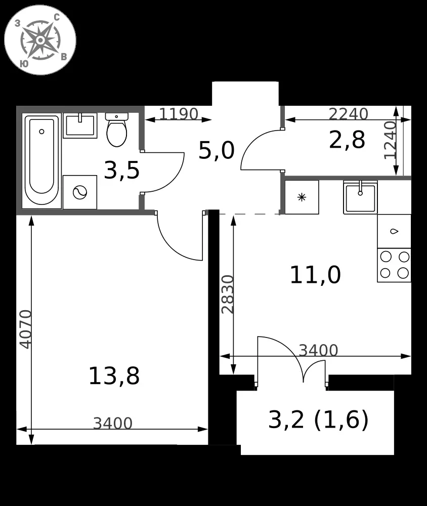 1-комнатная, 37,7 м² — 10 418 772 ₽