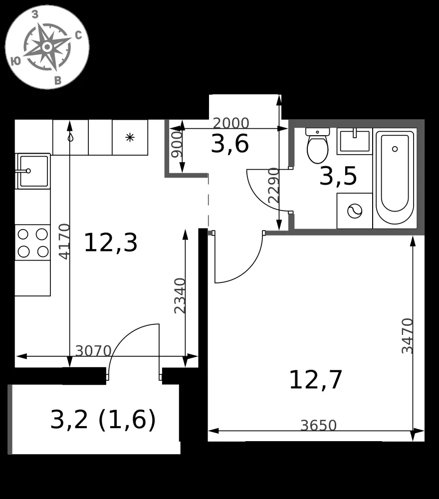1-комнатная, 33,7 м² — 11 085 514 ₽