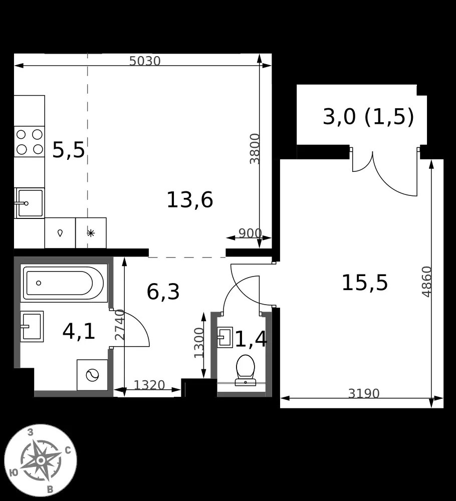 2-комнатная, 47,9 м² — 13 356 197 ₽
