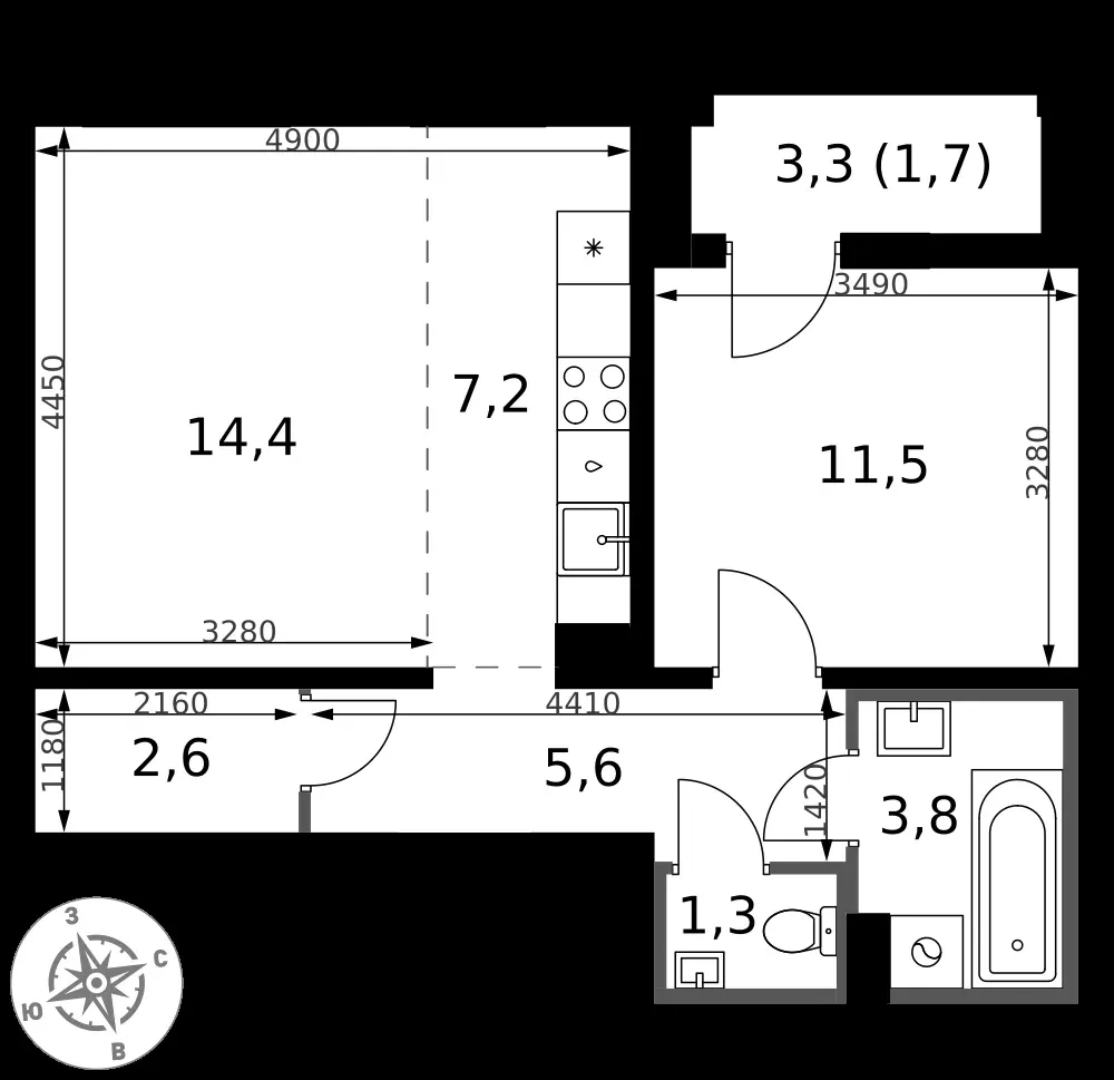 2-комнатная, 48,1 м² — 13 432 887 ₽