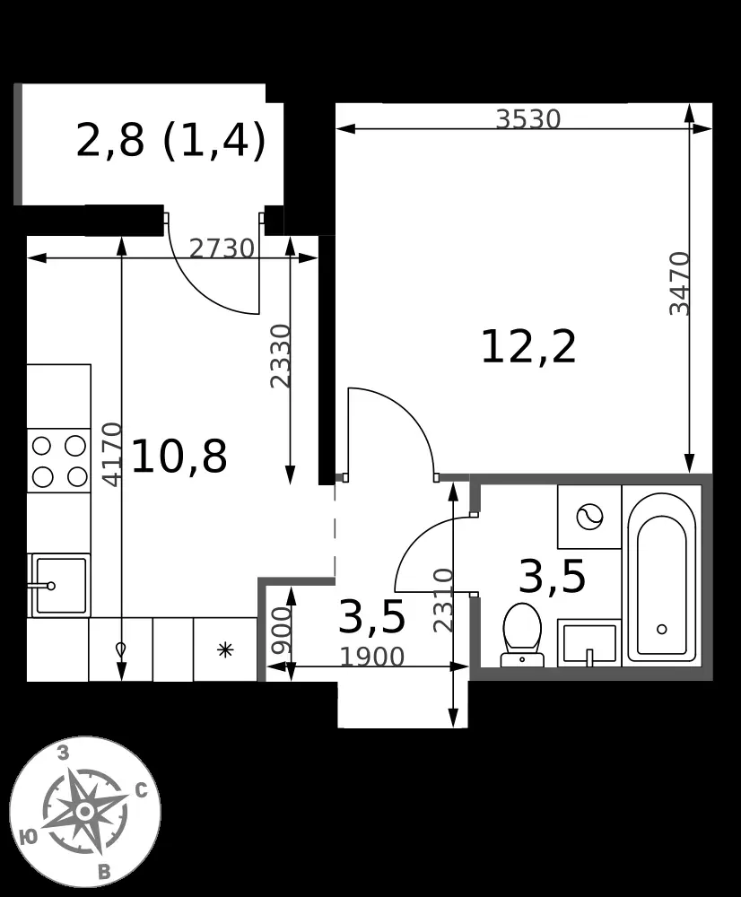 1-комнатная, 31,4 м² — 11 295 522 ₽