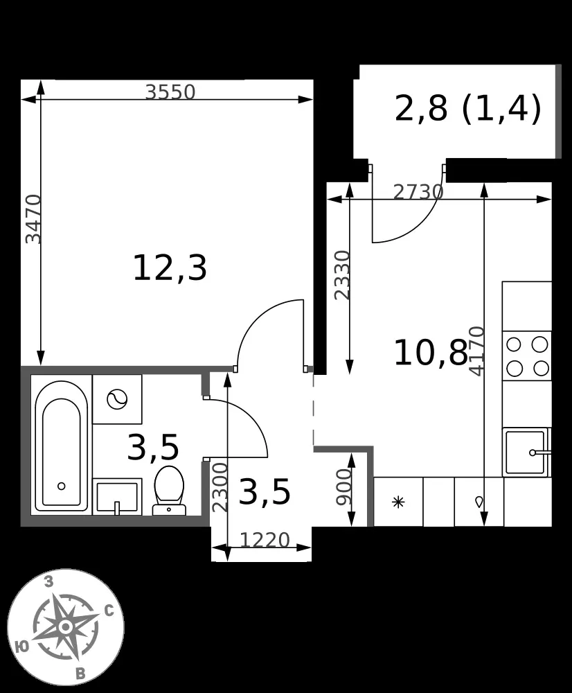 1-комнатная, 31,5 м² — 11 331 495 ₽
