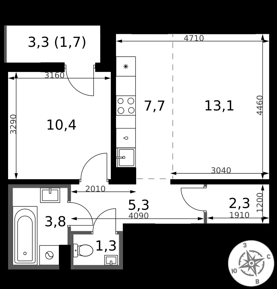 2-комнатная, 45,6 м² — 13 663 584 ₽