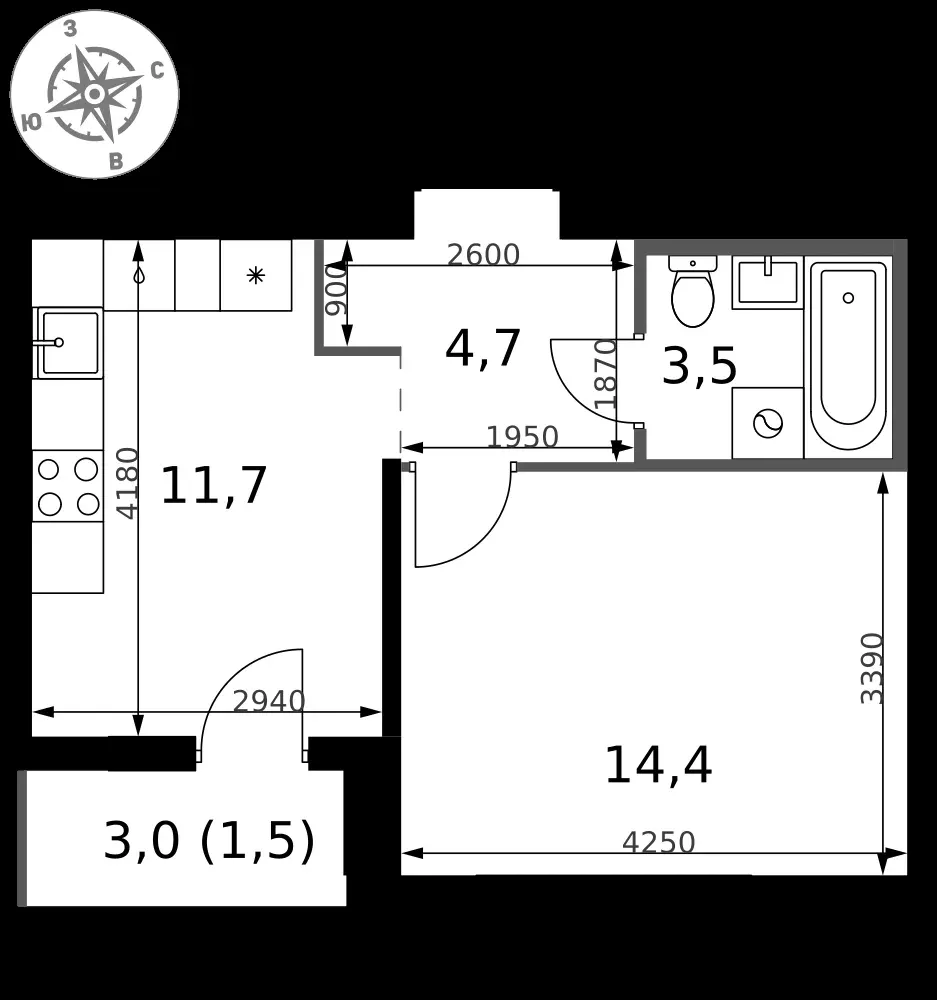 1-комнатная, 35,8 м² — 12 282 264 ₽