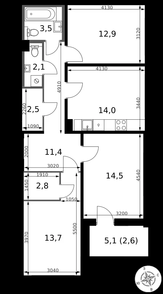 3-комнатная, 80 м² — 18 666 720 ₽