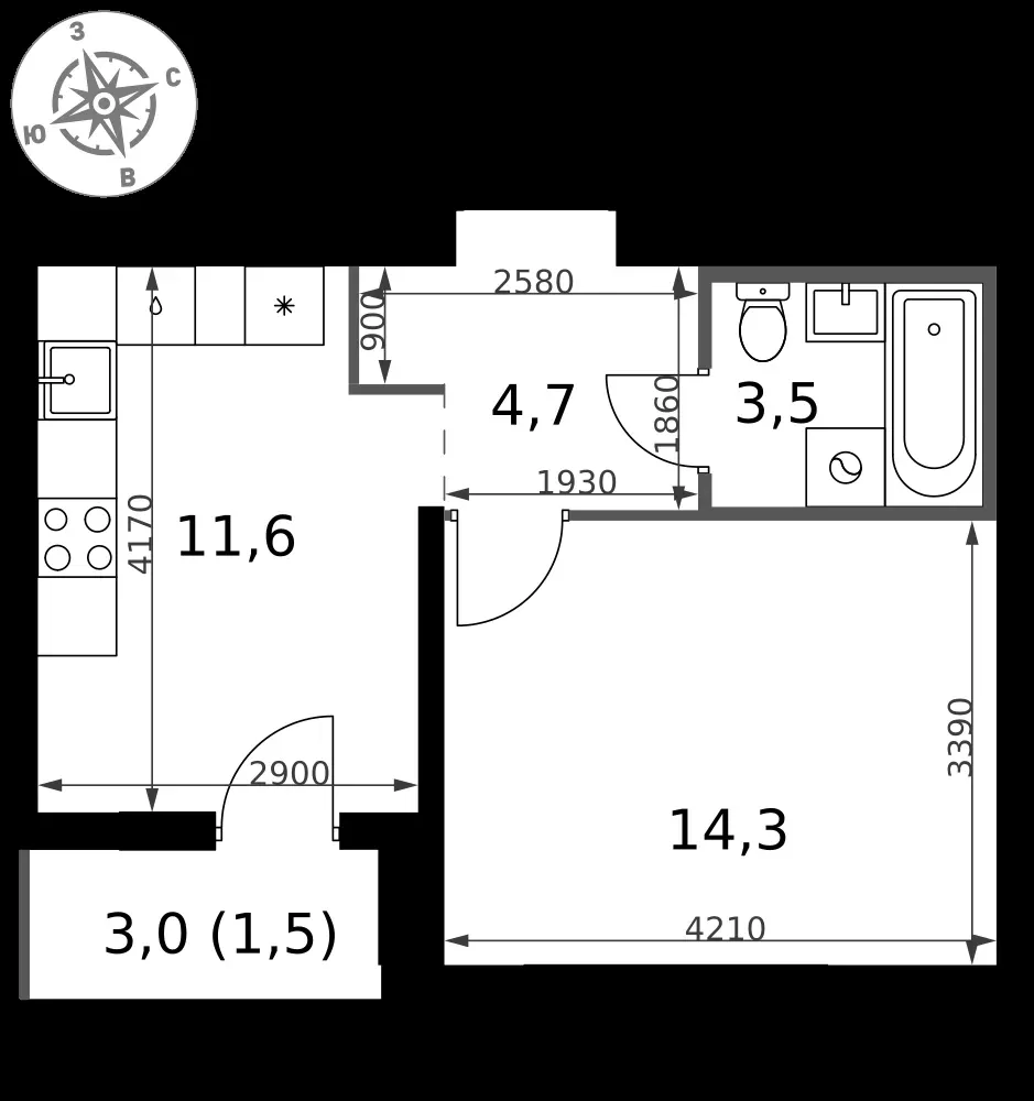 1-комнатная, 35,6 м² — 12 221 658 ₽