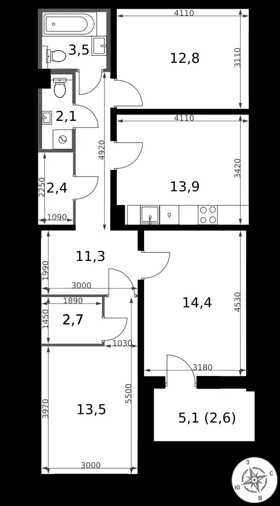 3-комнатная, 79,2 м² — 18 669 539 ₽