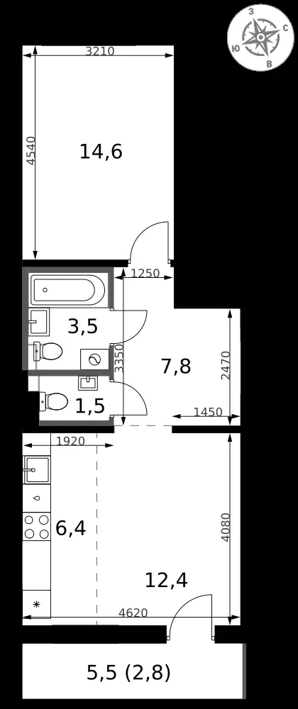 2-комнатная, 49 м² — 13 620 285 ₽
