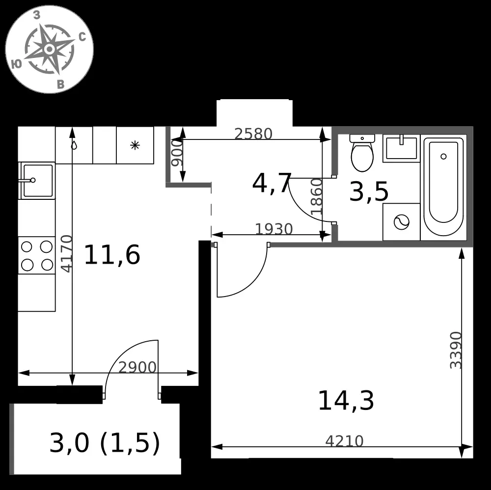 1-комнатная, 35,6 м² — 12 133 548 ₽