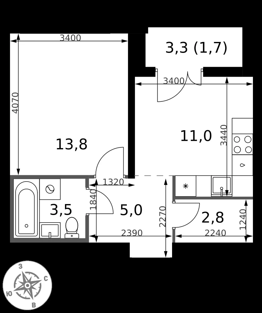 1-комнатная, 37,8 м² — 11 985 303 ₽