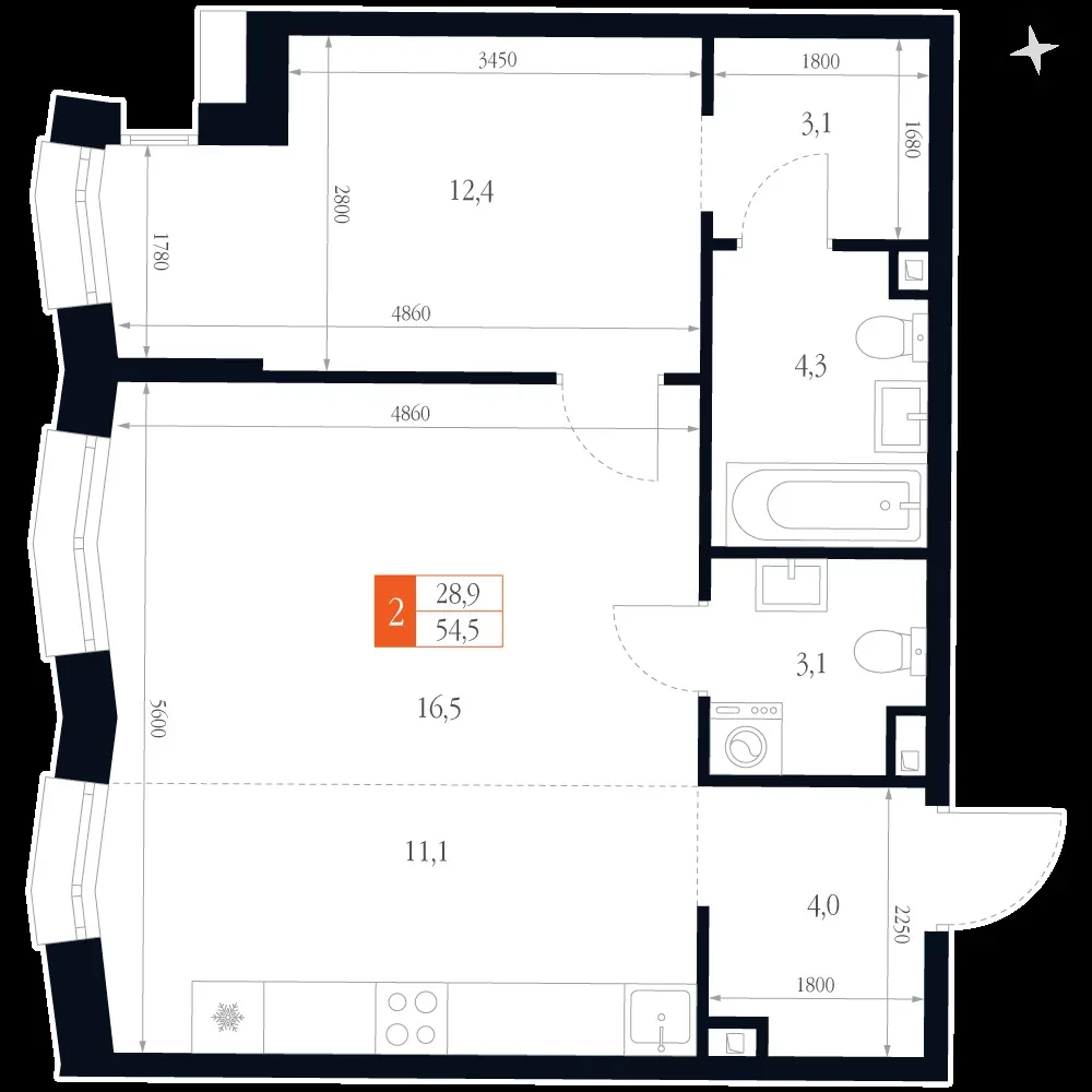 2-комнатная, 54,5 м² — 14 162 797 ₽