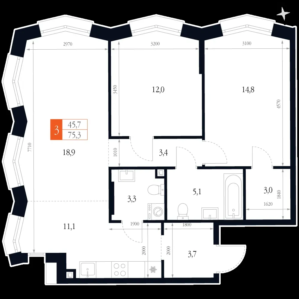 3-комнатная, 75,3 м² — 18 096 523 ₽