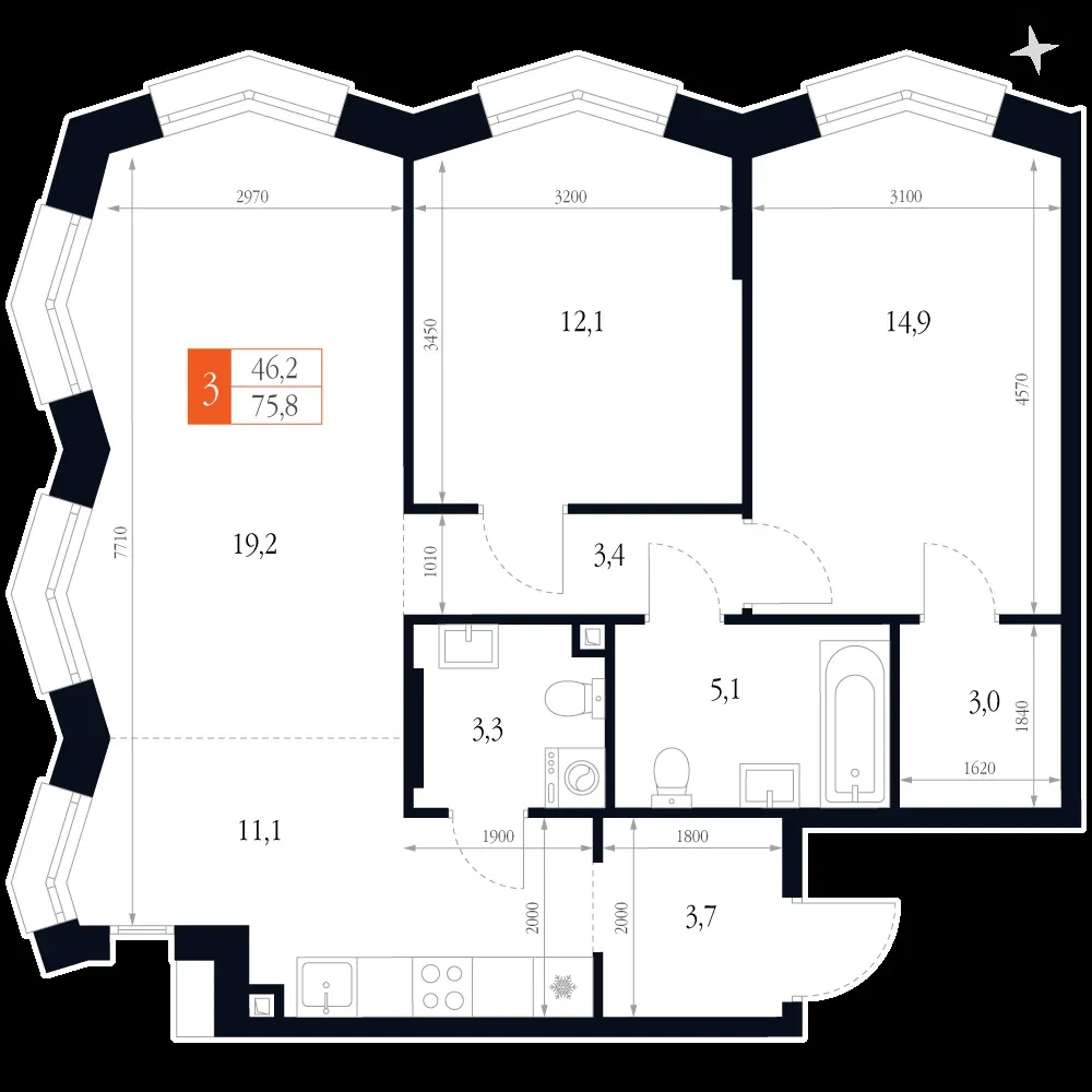 3-комнатная, 75,8 м² — 18 248 143 ₽