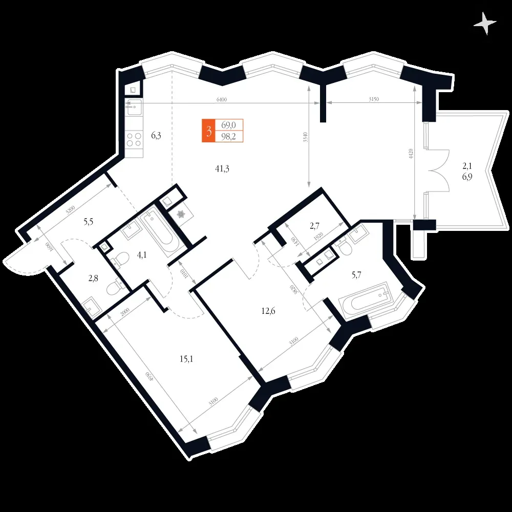 3-комнатная, 98,2 м² — 28 464 743 ₽