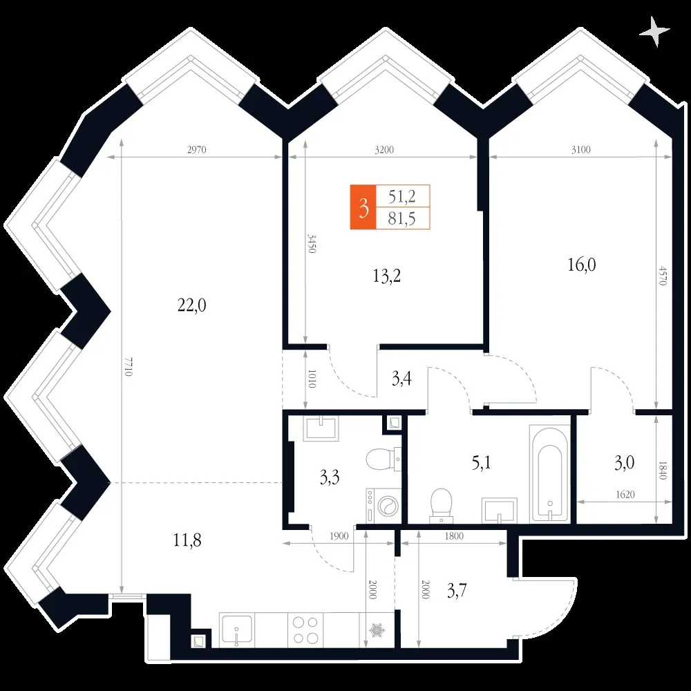 3-комнатная, 81,5 м² — 19 721 833 ₽