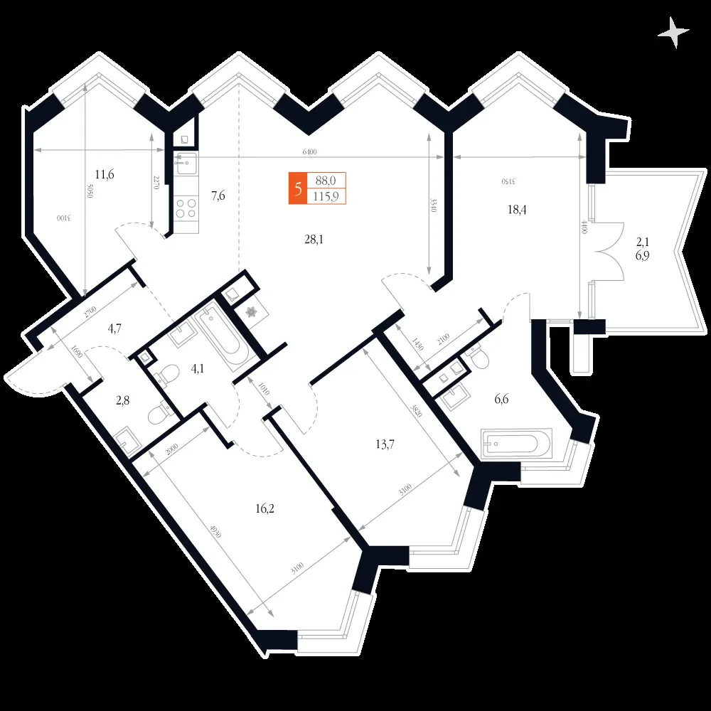 5-комнатная, 115,9 м² — 33 352 659 ₽