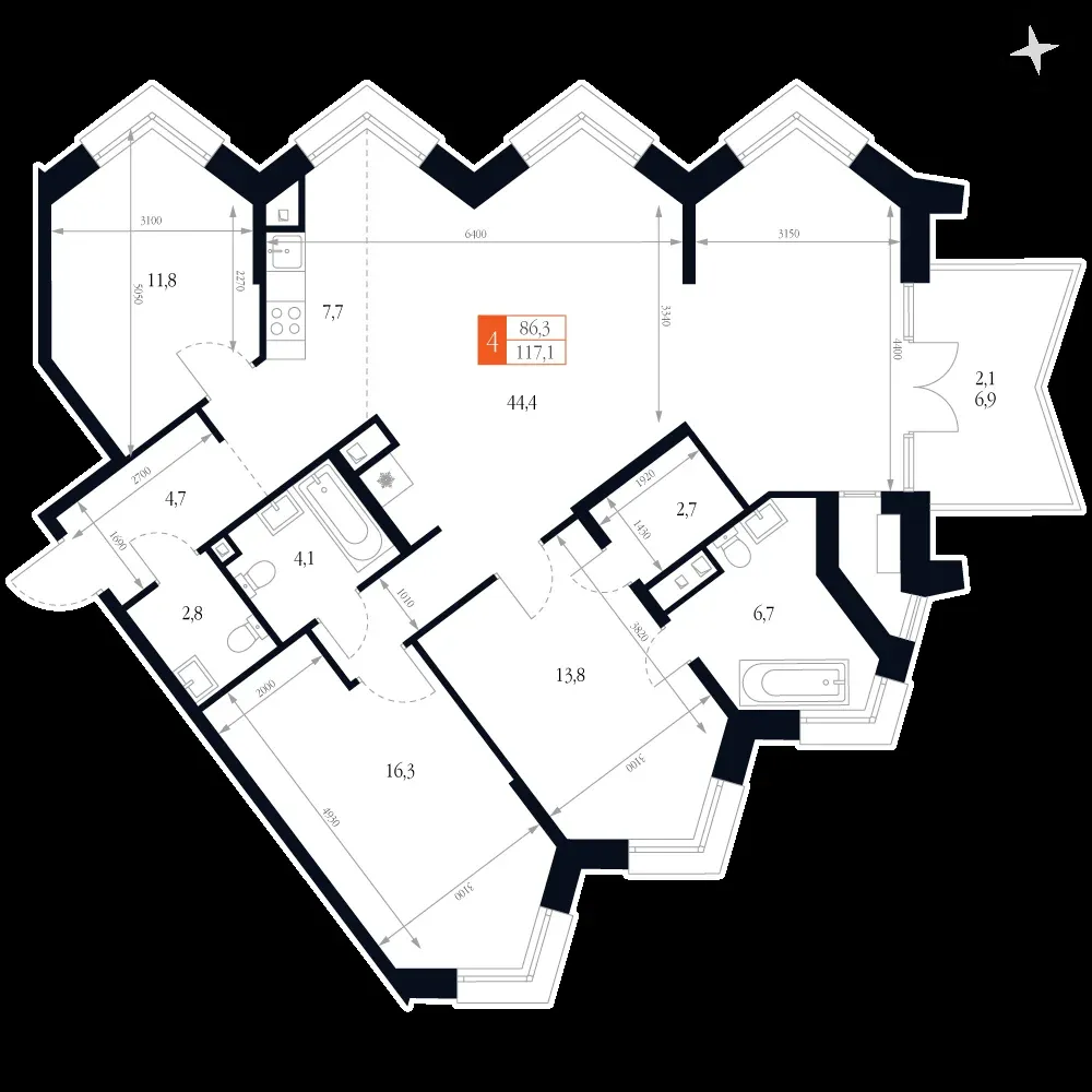4-комнатная, 117,1 м² — 33 592 009 ₽