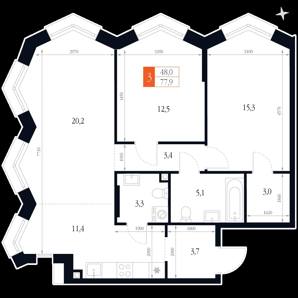 3-комнатная, 77,9 м² — 18 786 027 ₽