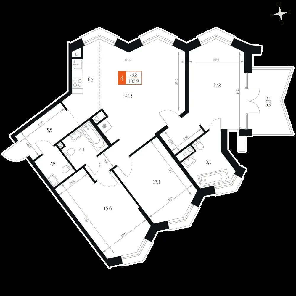 4-комнатная, 100,9 м² — 29 200 662 ₽