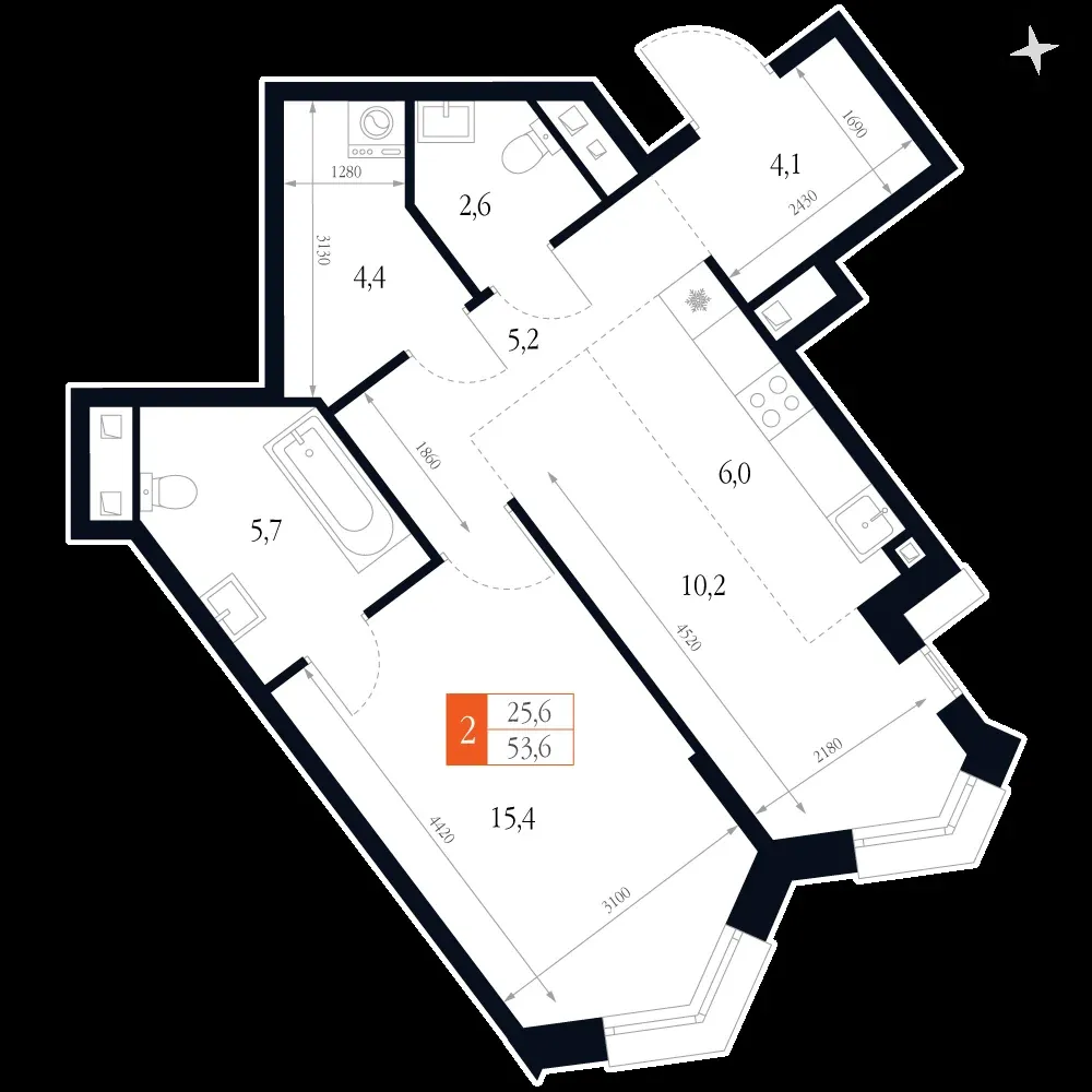 2-комнатная, 53,6 м² — 15 382 404 ₽
