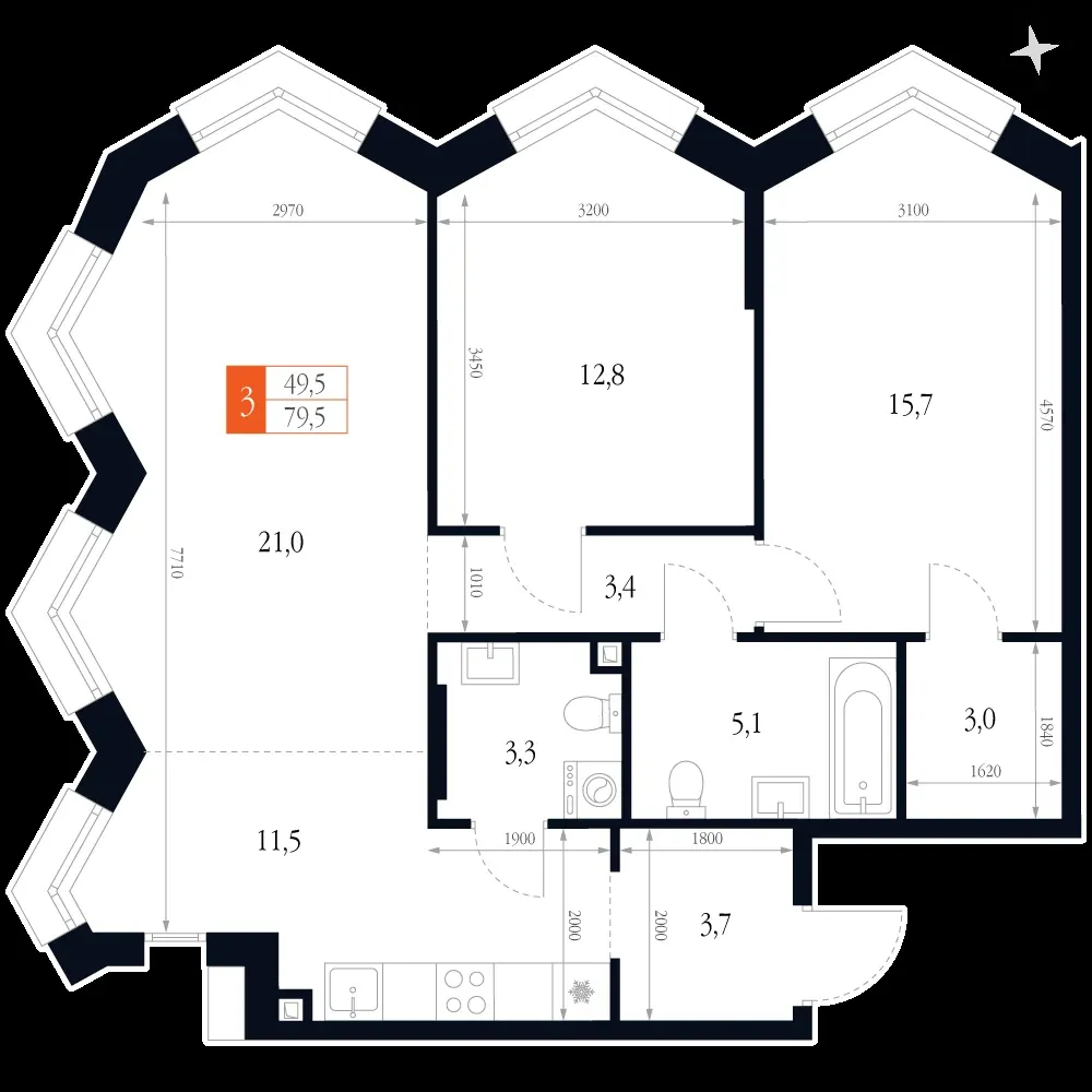 3-комнатная, 79,5 м² — 19 204 869 ₽