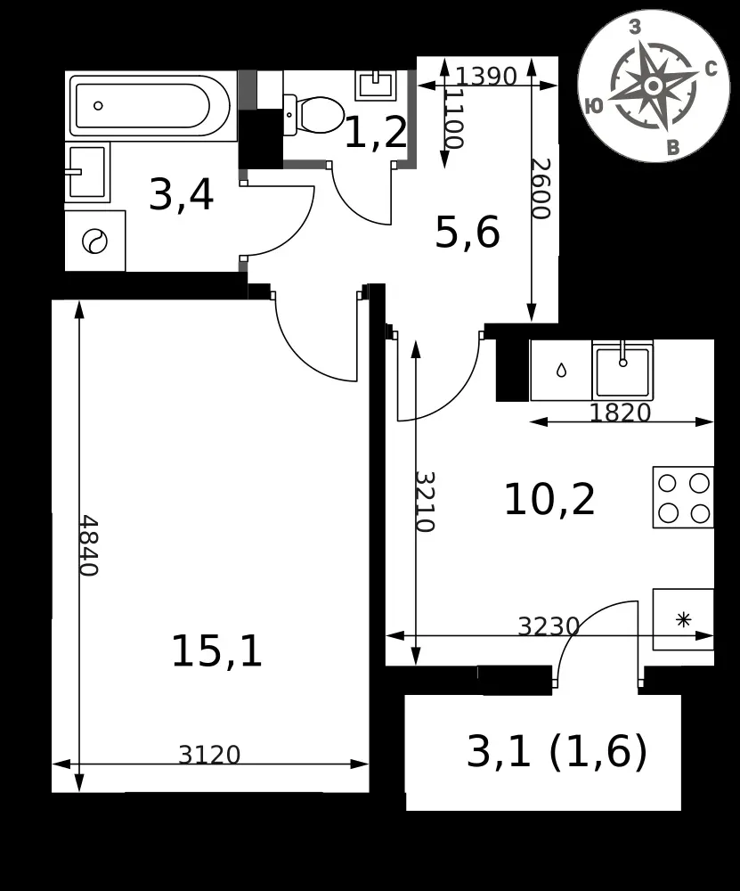 1-комнатная, 37,1 м² — 8 374 175 ₽