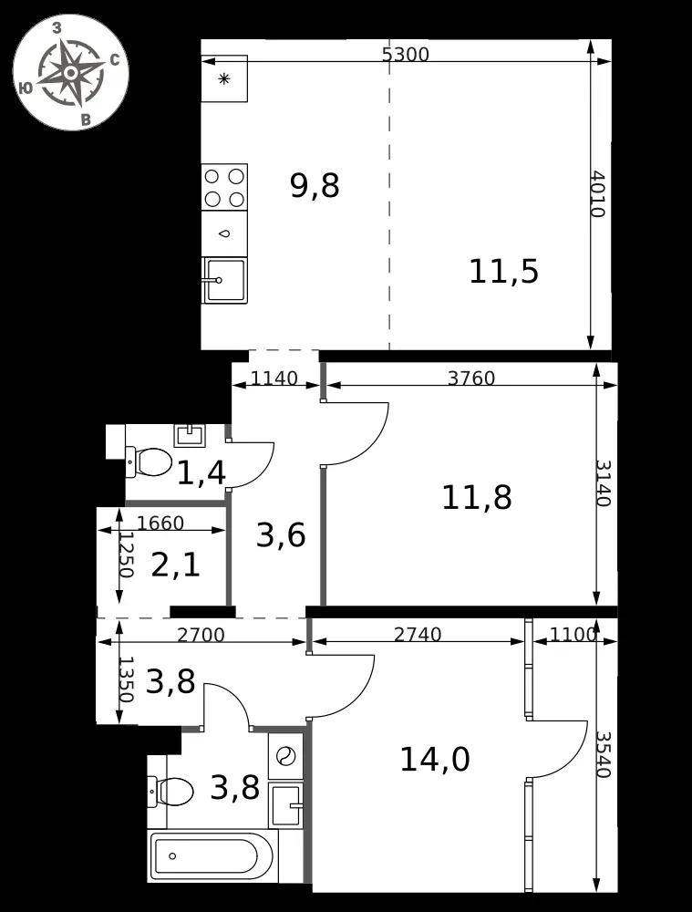 3-комнатная, 61,8 м² — 13 290 028 ₽