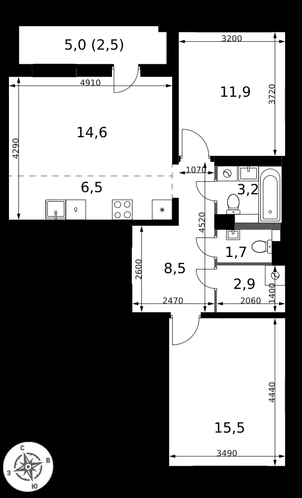 3-комнатная, 67,3 м² — 16 468 650 ₽