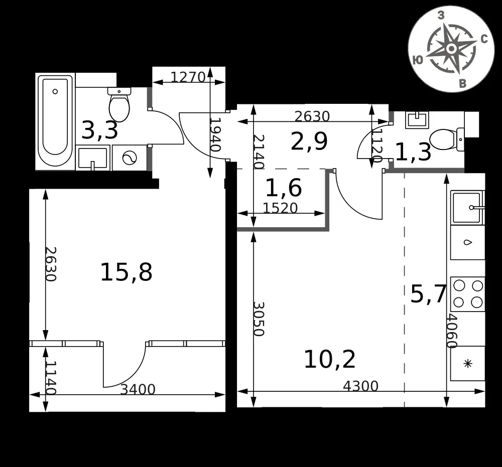 2-комнатная, 40,8 м² — 9 842 551 ₽