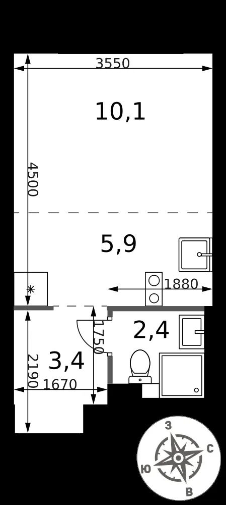 Студия, 21,8 м² — 5 612 148 ₽