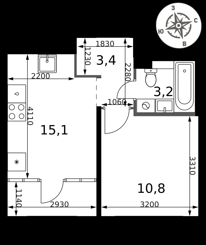 1-комнатная, 32,5 м² — 7 849 725 ₽