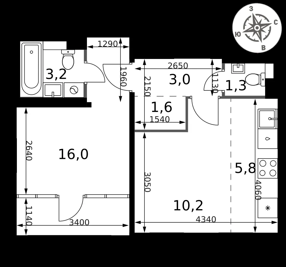 2-комнатная, 41,1 м² — 10 433 194 ₽
