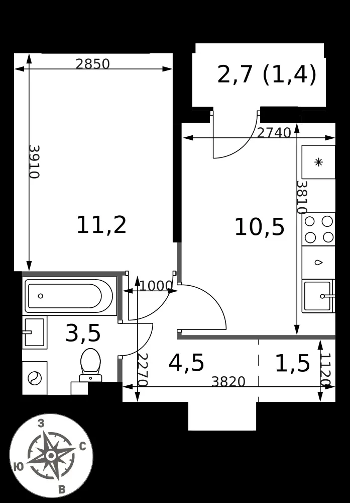 1-комнатная, 32,6 м² — 7 889 689 ₽
