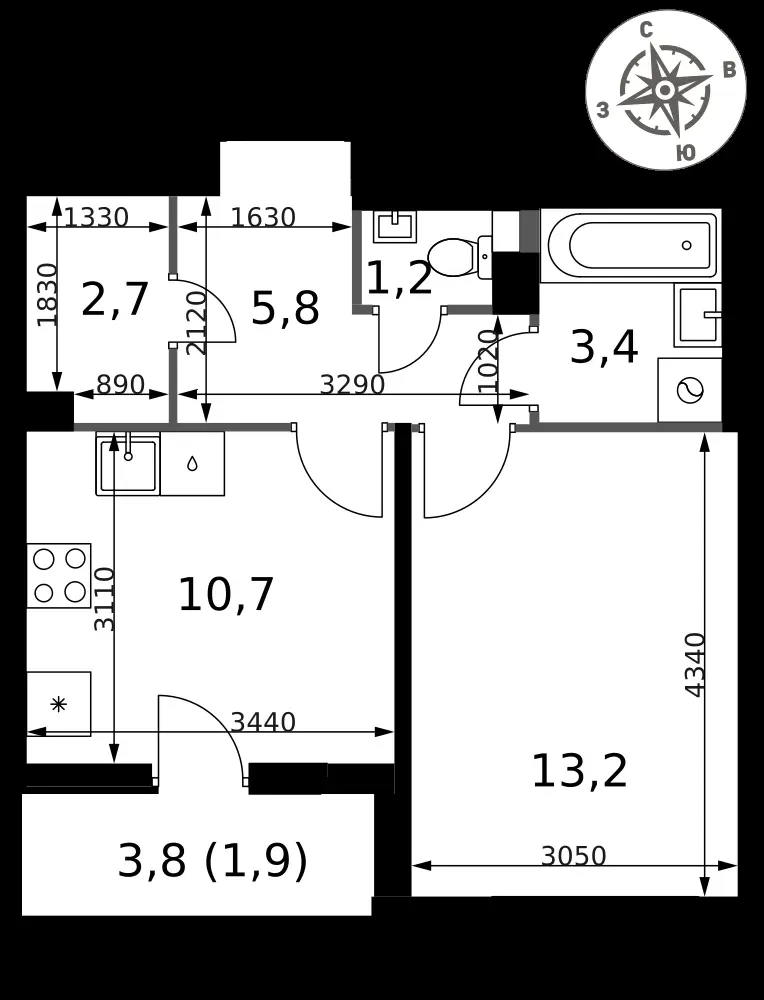 1-комнатная, 38,9 м² — 8 957 814 ₽