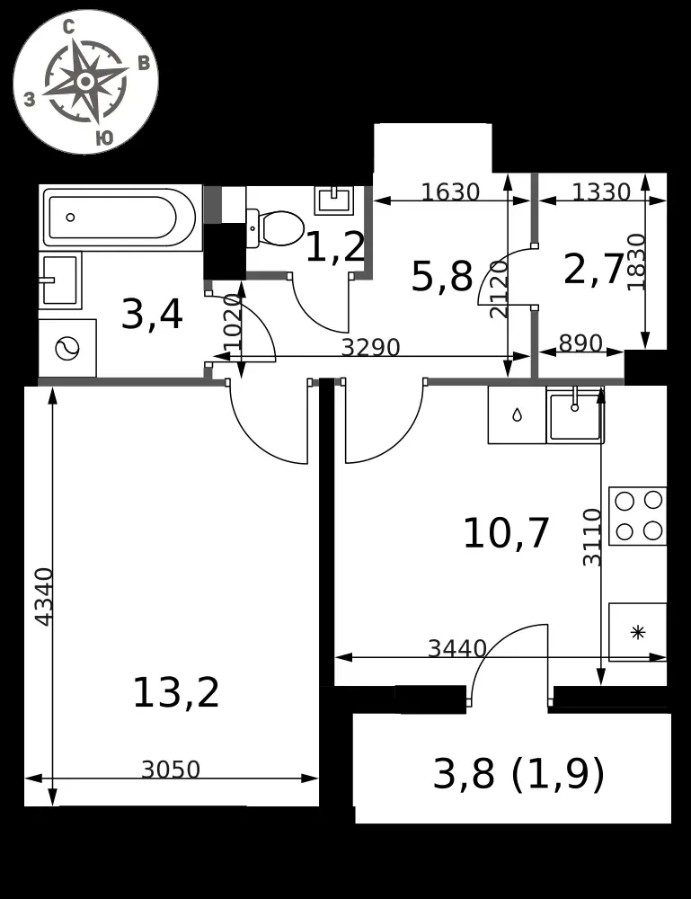 1-комнатная, 38,9 м² — 8 731 416 ₽