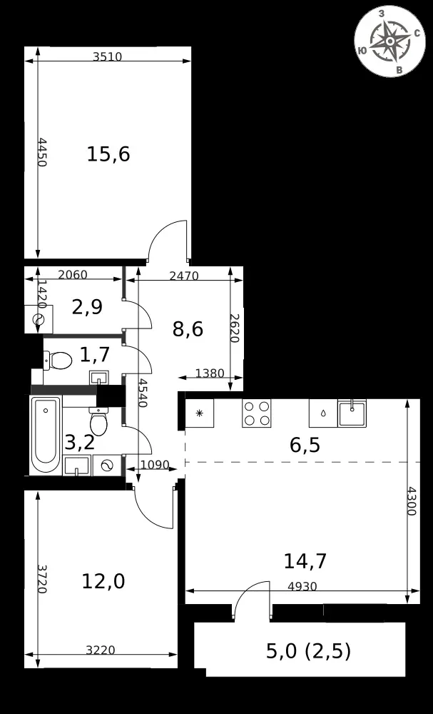 3-комнатная, 67,7 м² — 13 902 127 ₽