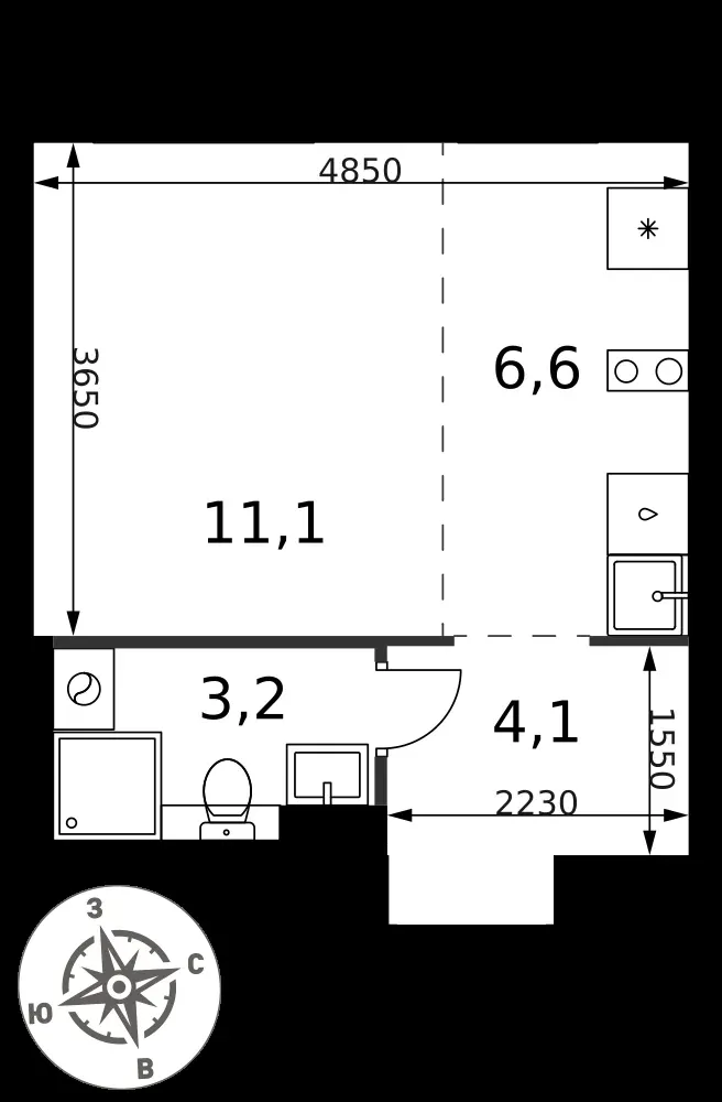 Студия, 25 м² — 6 394 725 ₽