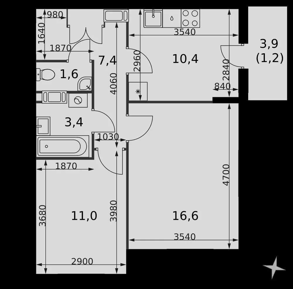 2-комнатная, 51,6 м² — 9 107 400 ₽
