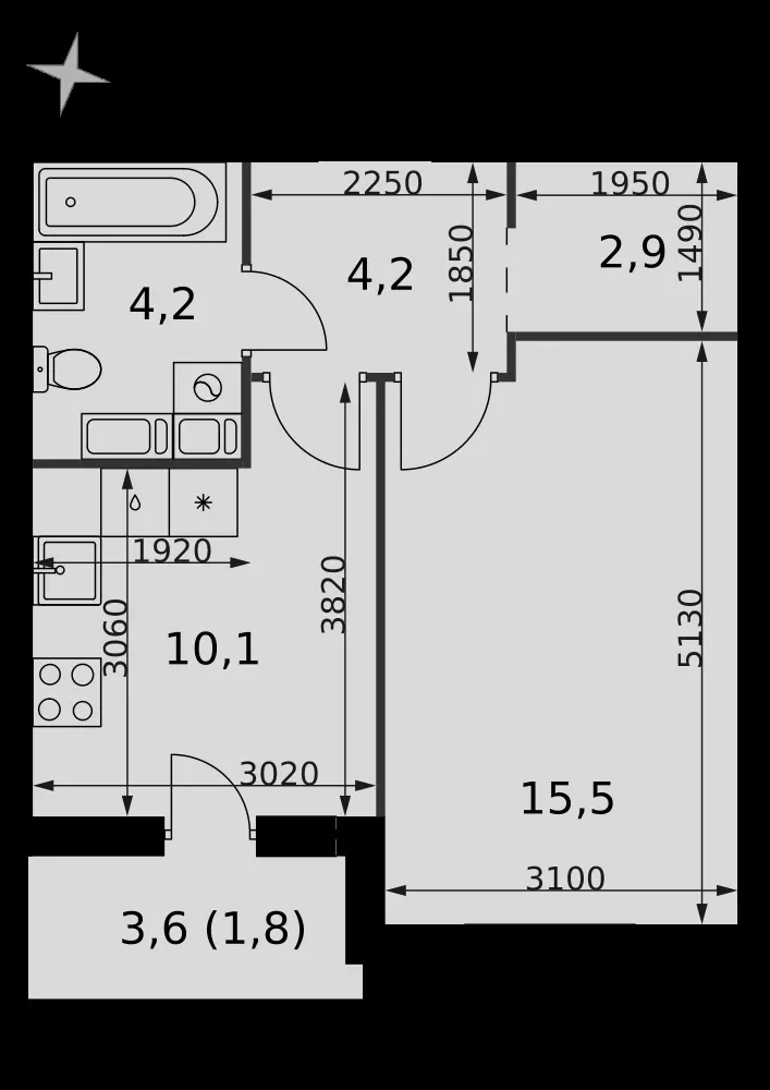 1-комнатная, 38,7 м² — 6 311 970 ₽