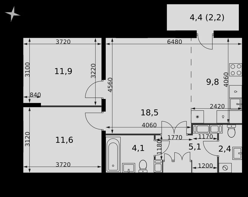 3-комнатная, 65,6 м² — 9 846 560 ₽