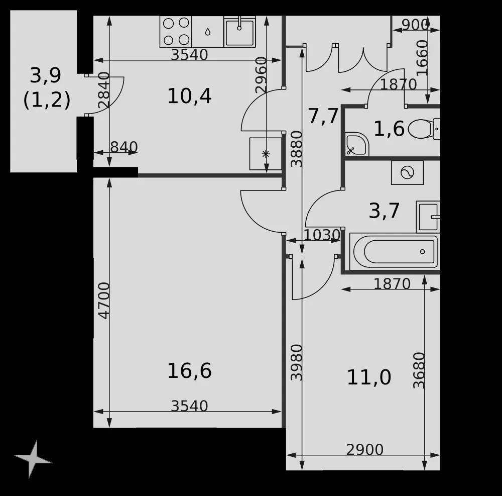 2-комнатная, 52,2 м² — 7 725 600 ₽